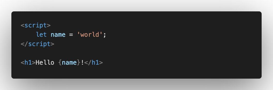 Svelte hello world code snippet.