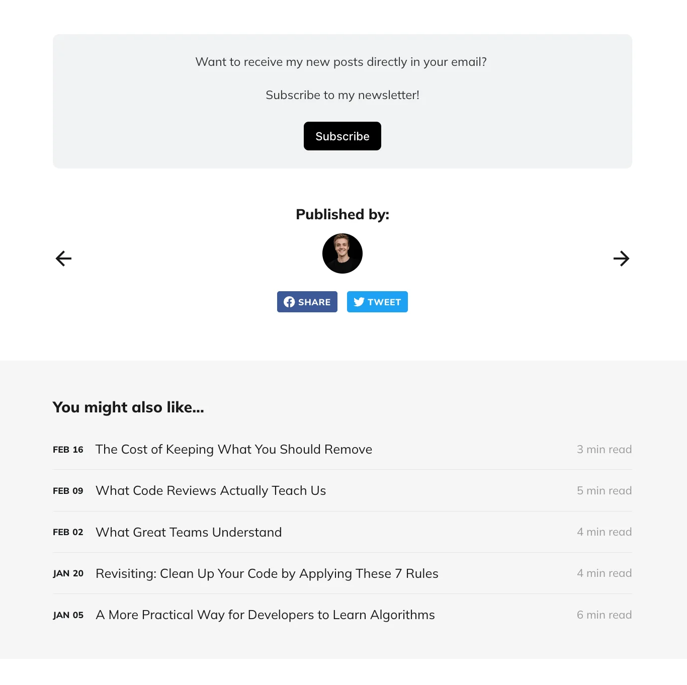 Blog page CTA and recommendations before the rebuild